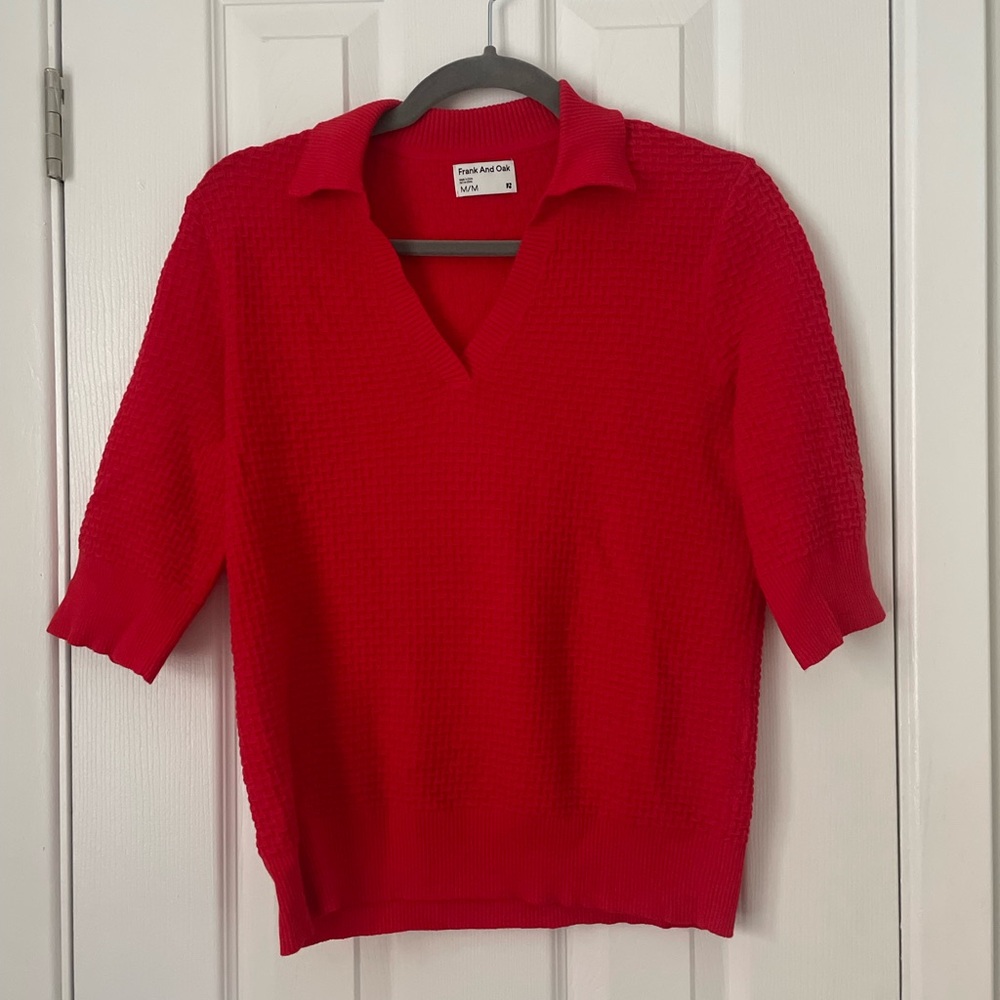 Red Knit V-Neck Sweater